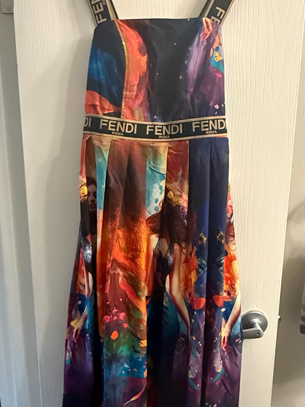 Source Unknown Multicolor Brushstroke Midi Dress with Logo Waistband